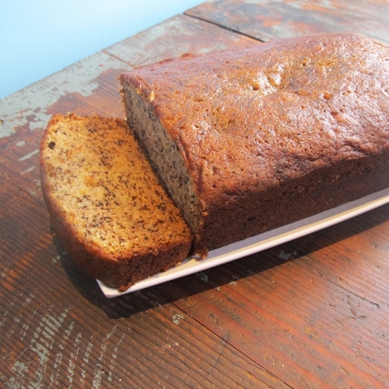 A photo of old fashioned banana bread.