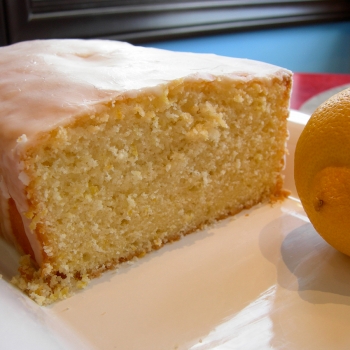 A photo of a freshly sliced lemon pound cake.