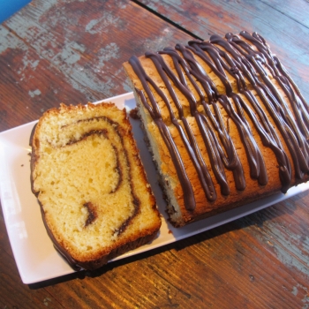 A photo of a special nutella loaf pound cake.