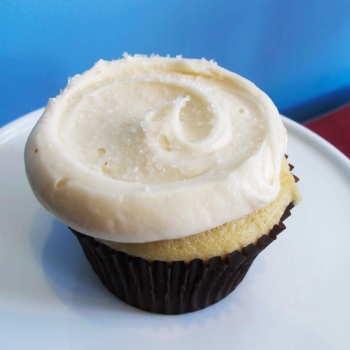 A photo of a vanilla cupcake.